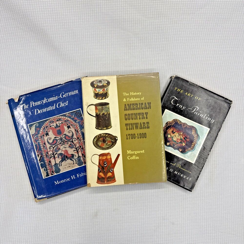 Lot of 3 Vintage Decorative Tinware, Tray Painting & PA Dutch Painting Books
